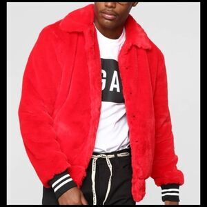 NWT! Fashion Nova Mens Fur Joe Varsity Jacket!